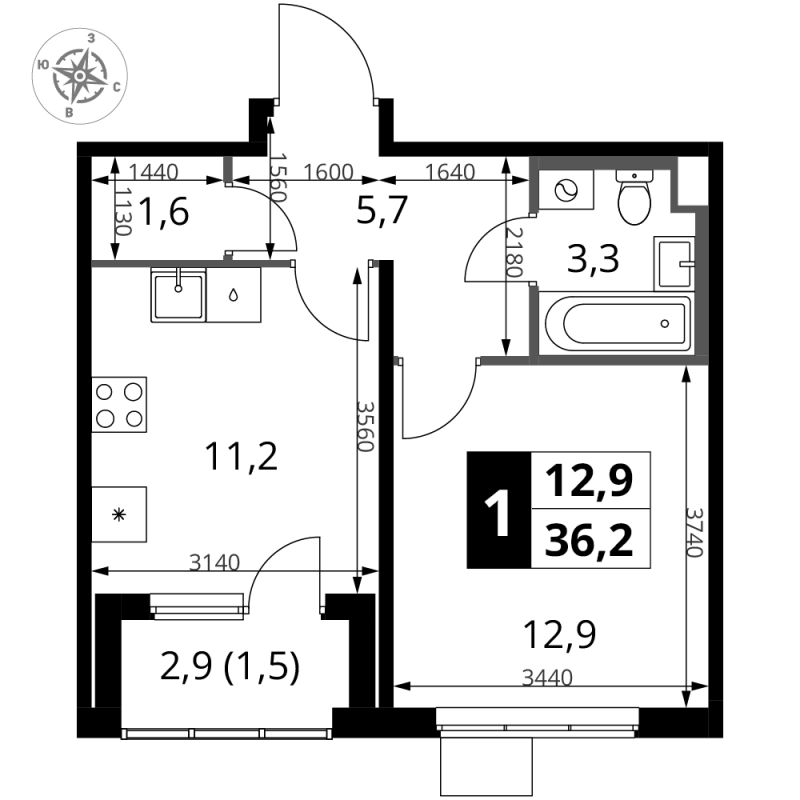 1 ккв 36,2 м²