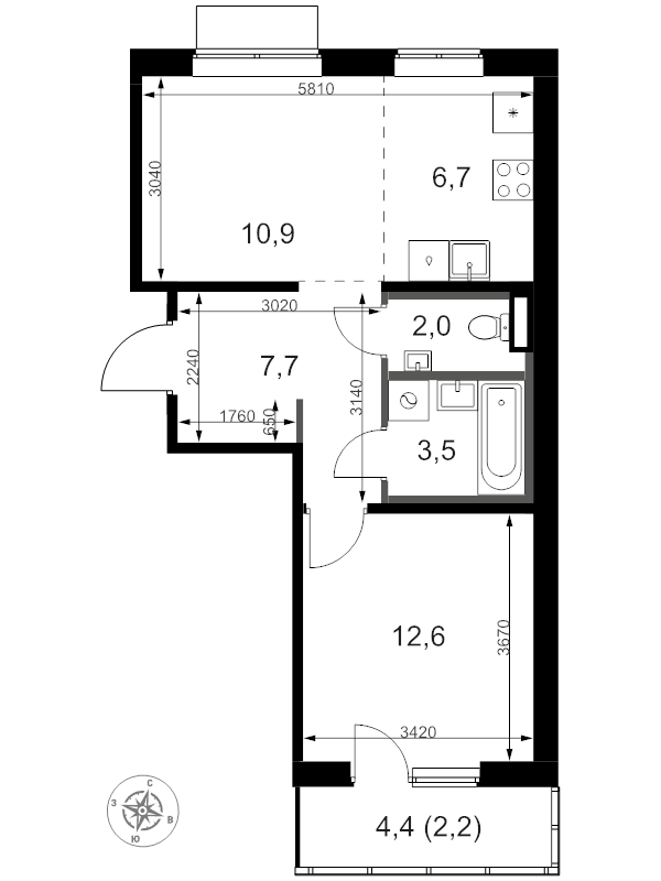 2 ккв (Евро) 46,5 м²
