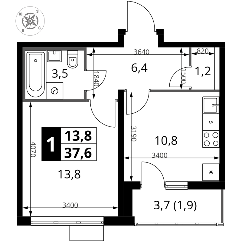 1 ккв 37,9 м²