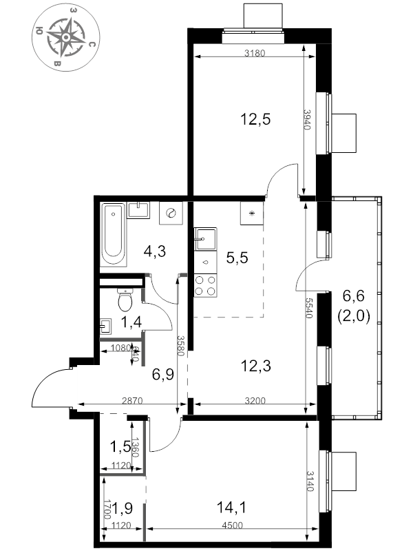 3 ккв (Евро) 62,4 м²
