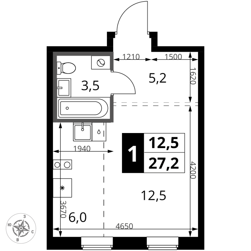 Студия 27,2 м²