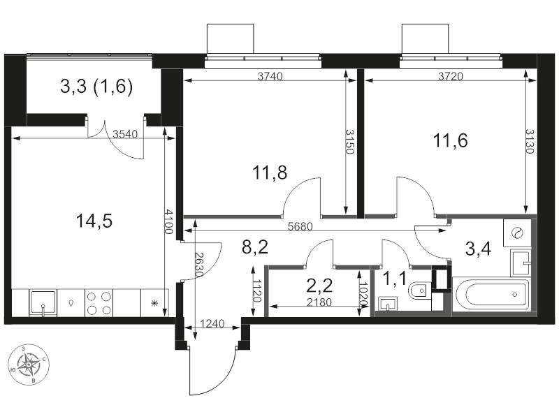 2 ккв 54,4 м²