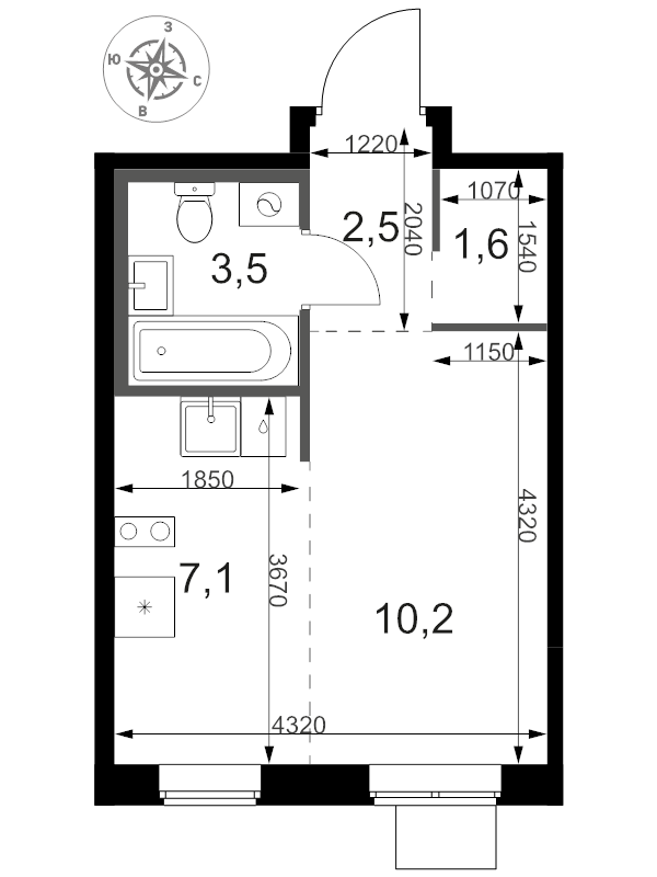 Студия 25,5 м²