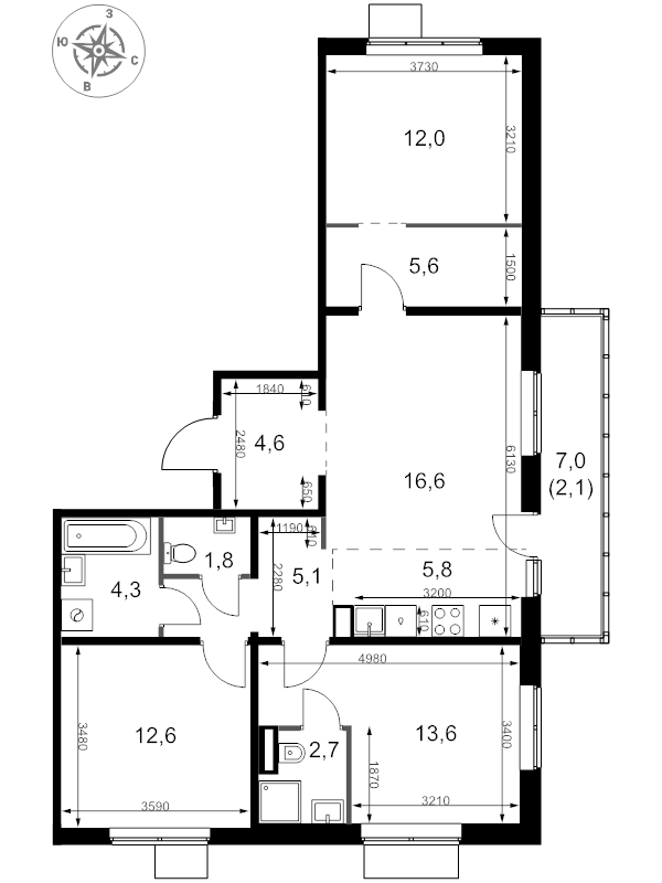 4 ккв (Евро) 86,8 м²