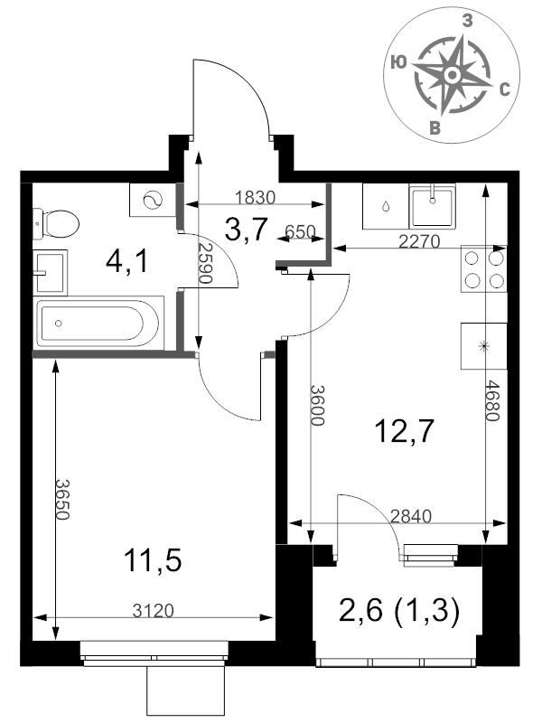 1 ккв 33,3 м²