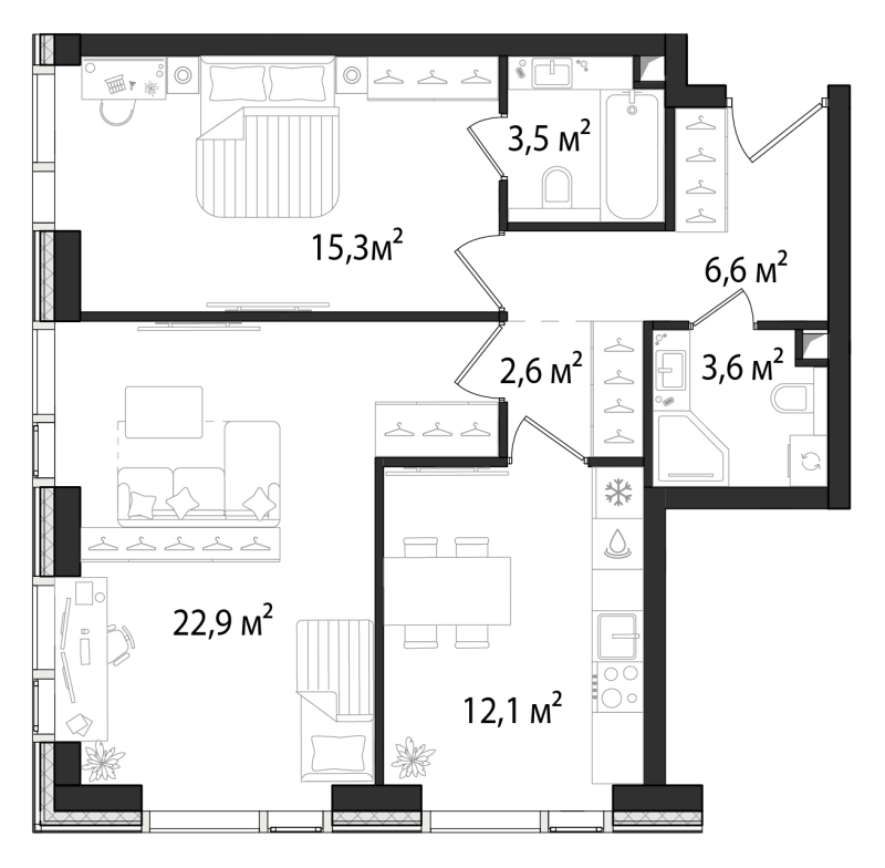 2 ккв 66,8 м²