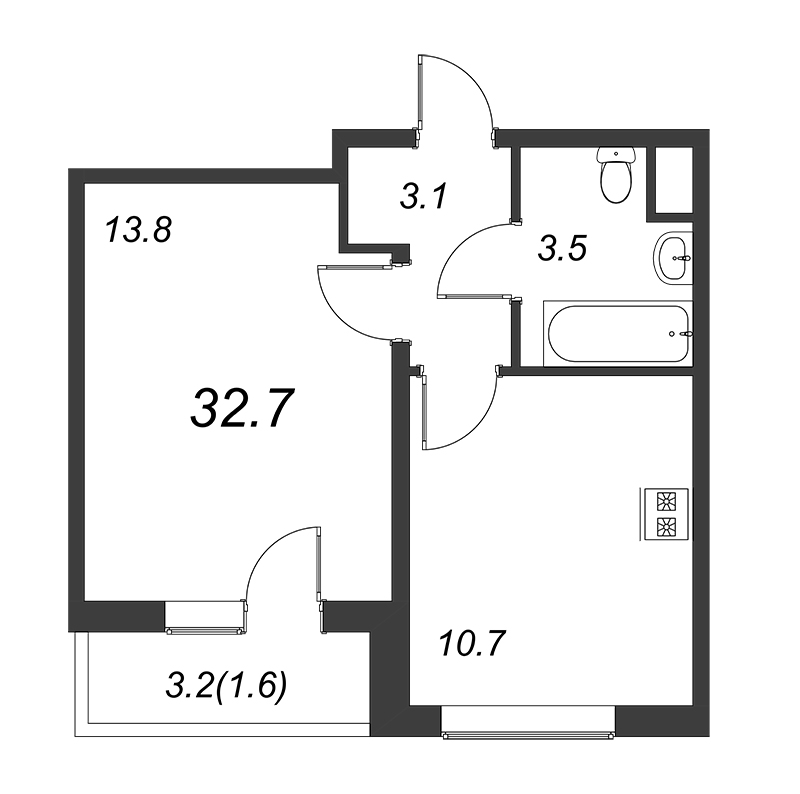 1 ккв 32,7 м²