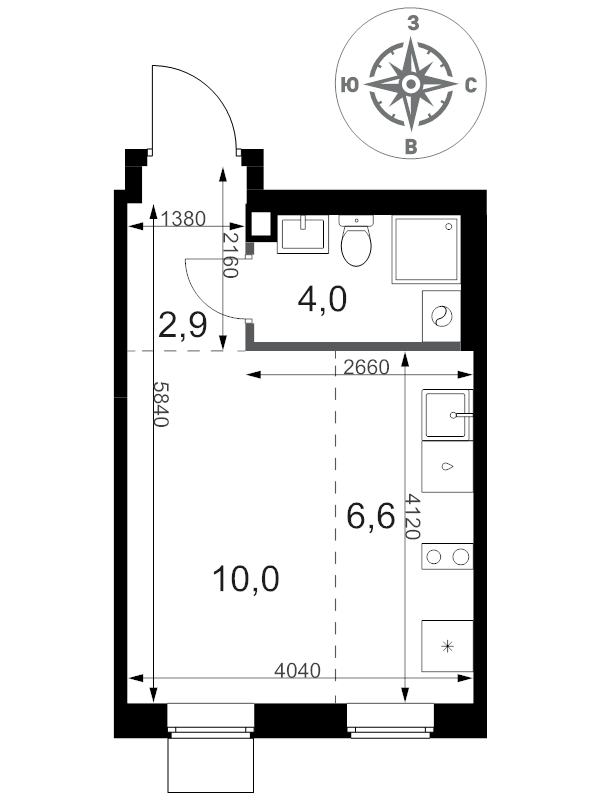 Студия 23,5 м²