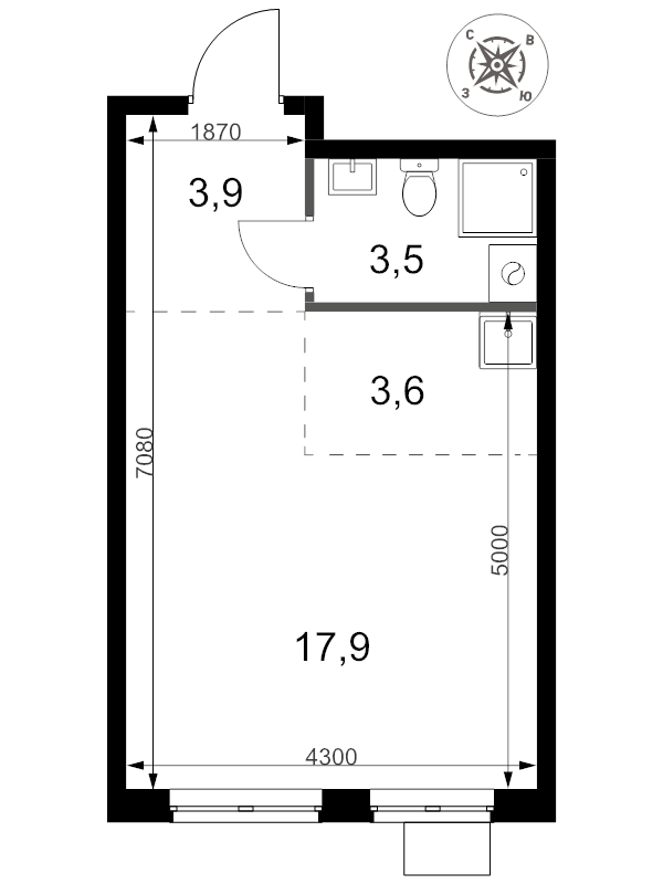 Студия 28,9 м²