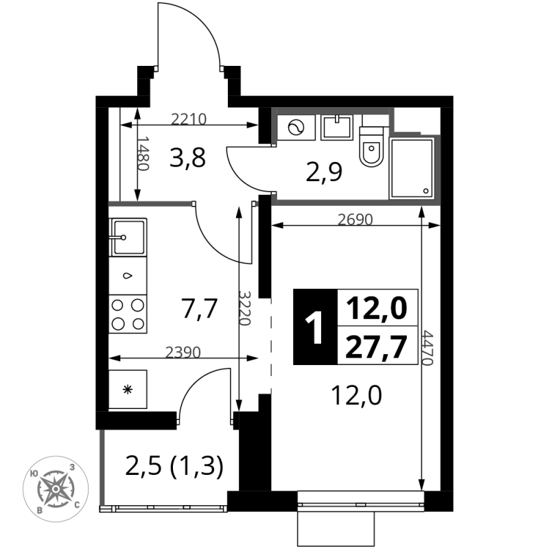 Студия 28,2 м²
