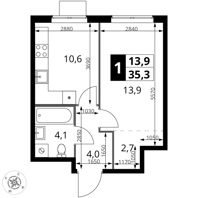 1 ккв 35,3 м²