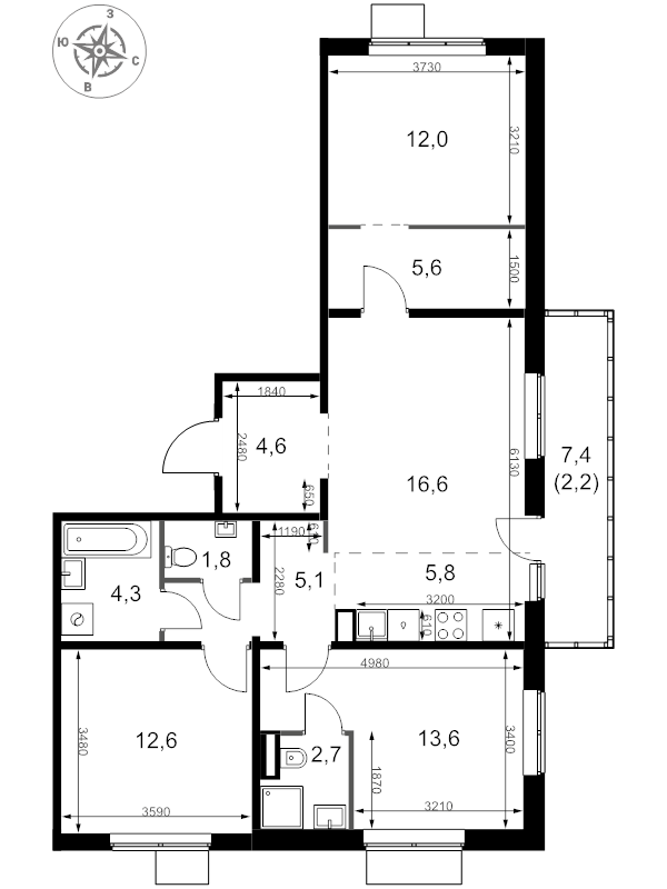 4 ккв (Евро) 86,9 м²