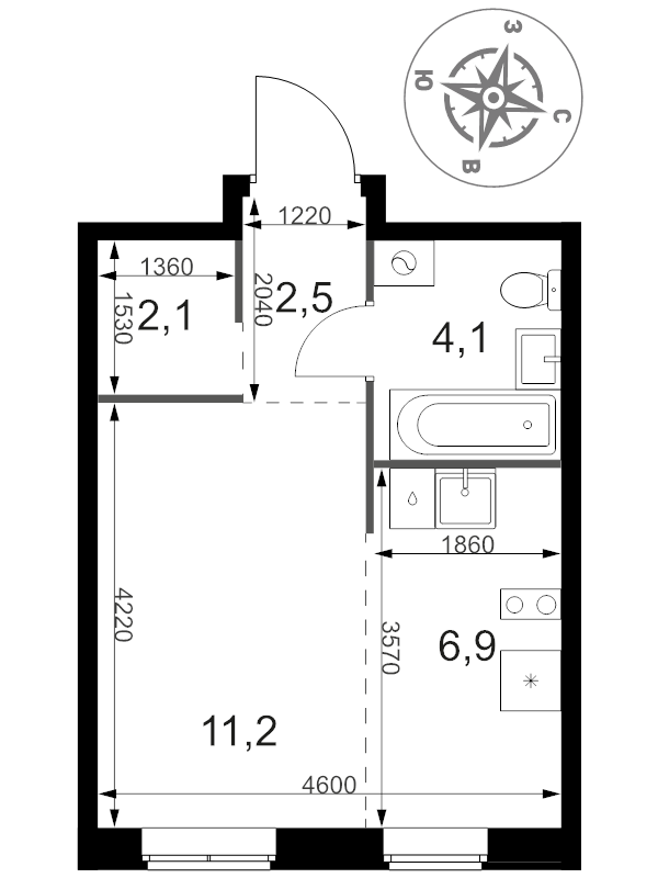 Студия 26,8 м²