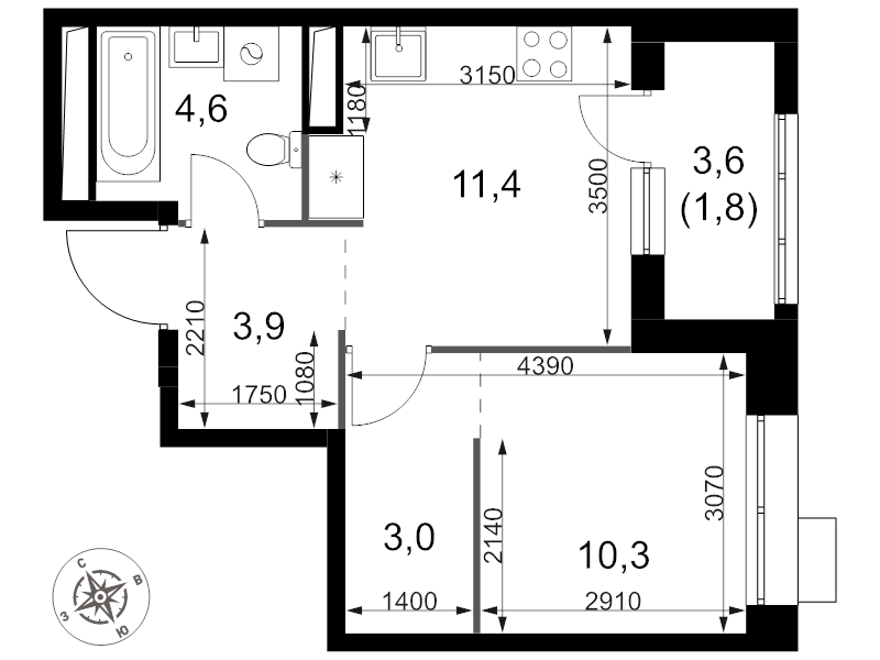 1 ккв 35 м²