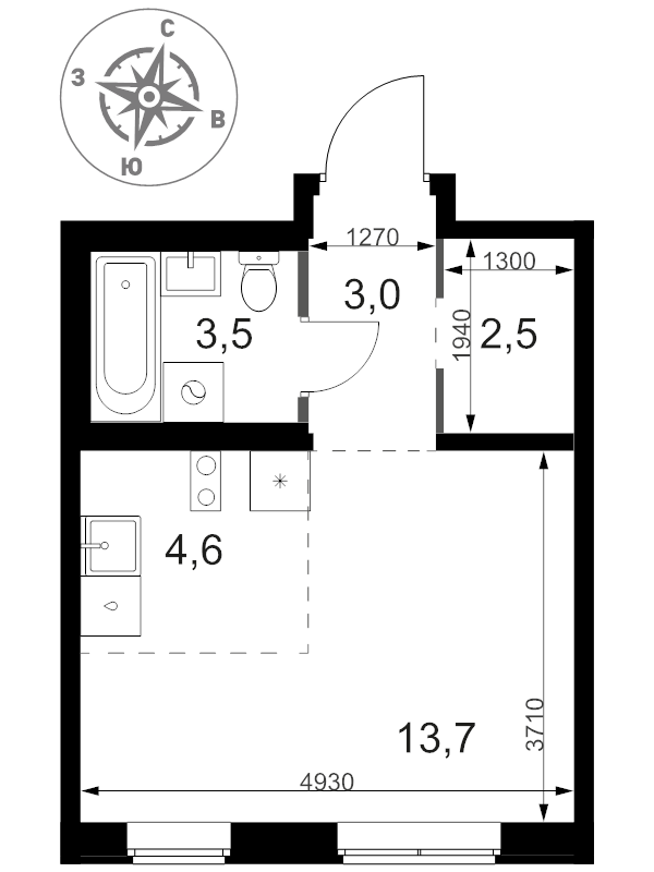 Студия 27,3 м²
