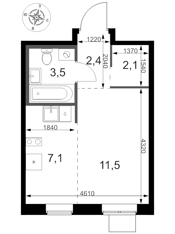 Студия 27,3 м²