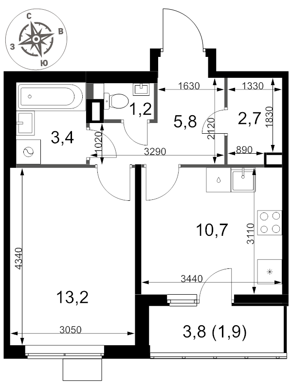 1 ккв 38,9 м²