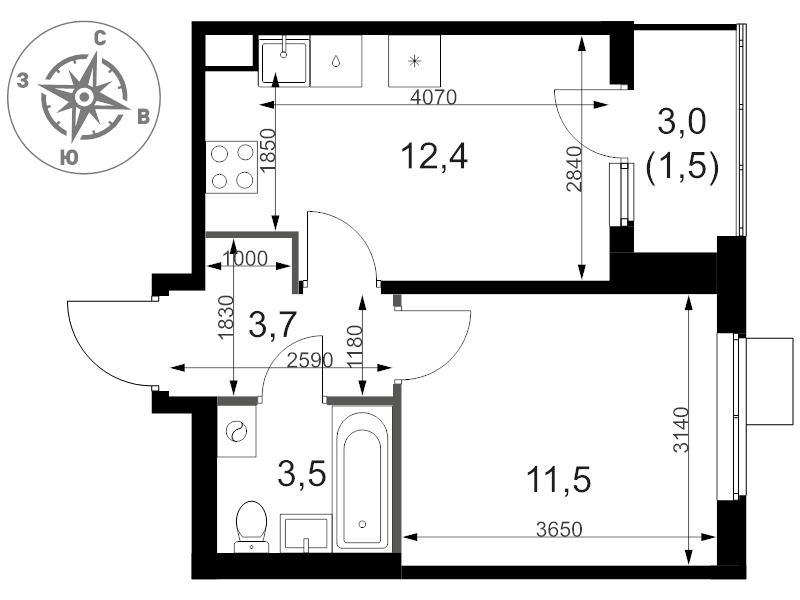 1 ккв 32,6 м²