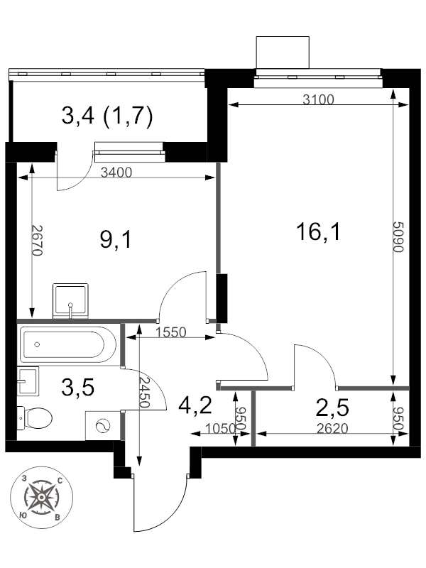 1 ккв 37,1 м²