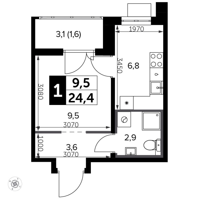 Студия 25,2 м²