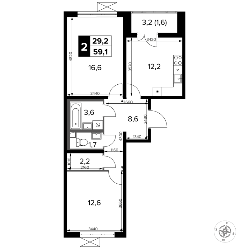 2 ккв 60,4 м²