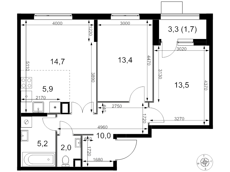 3 ккв (Евро) 66,4 м²