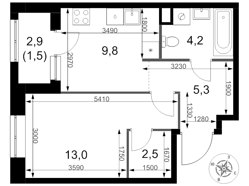 1 ккв 36,3 м²
