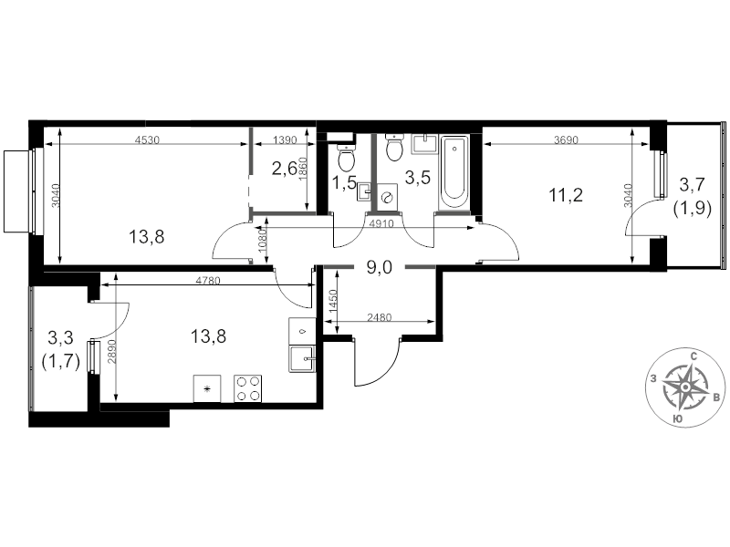 2 ккв 59 м²