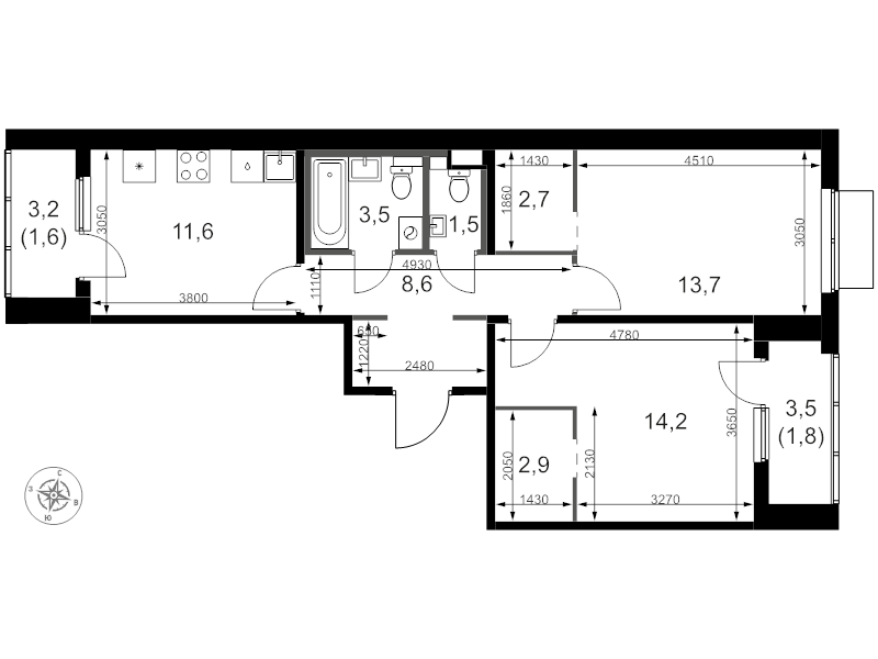 2 ккв 62,6 м²