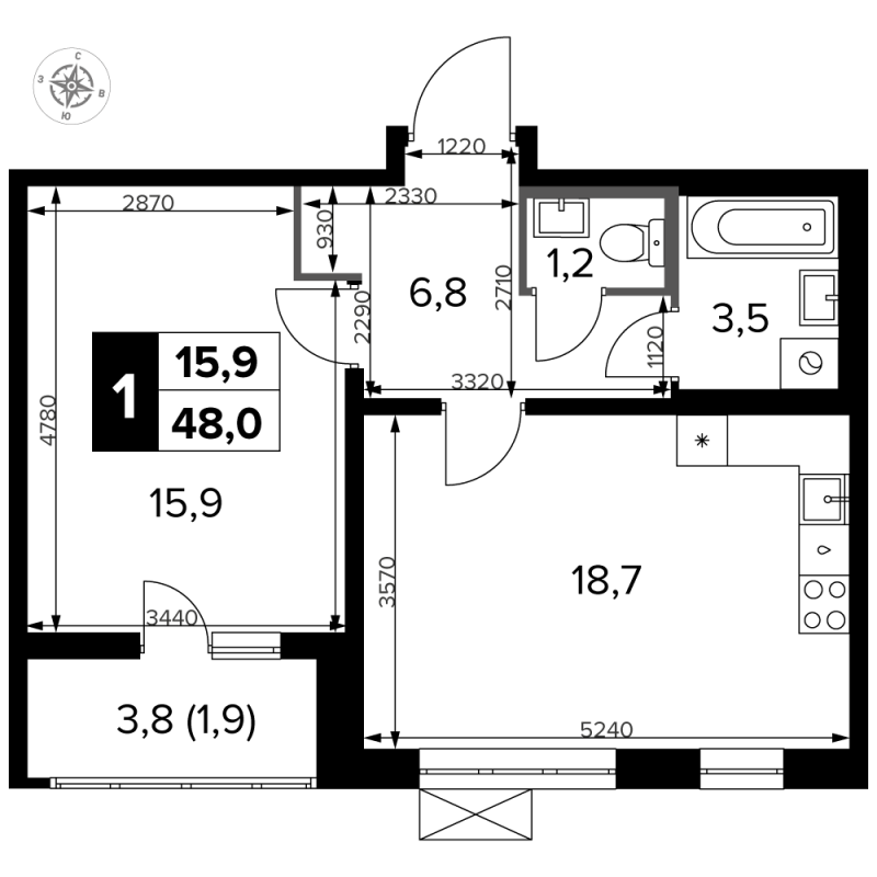 2 ккв (Евро) 48,6 м²