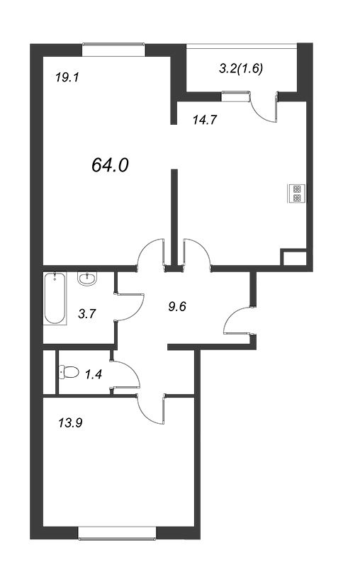 2 ккв 63,4 м²