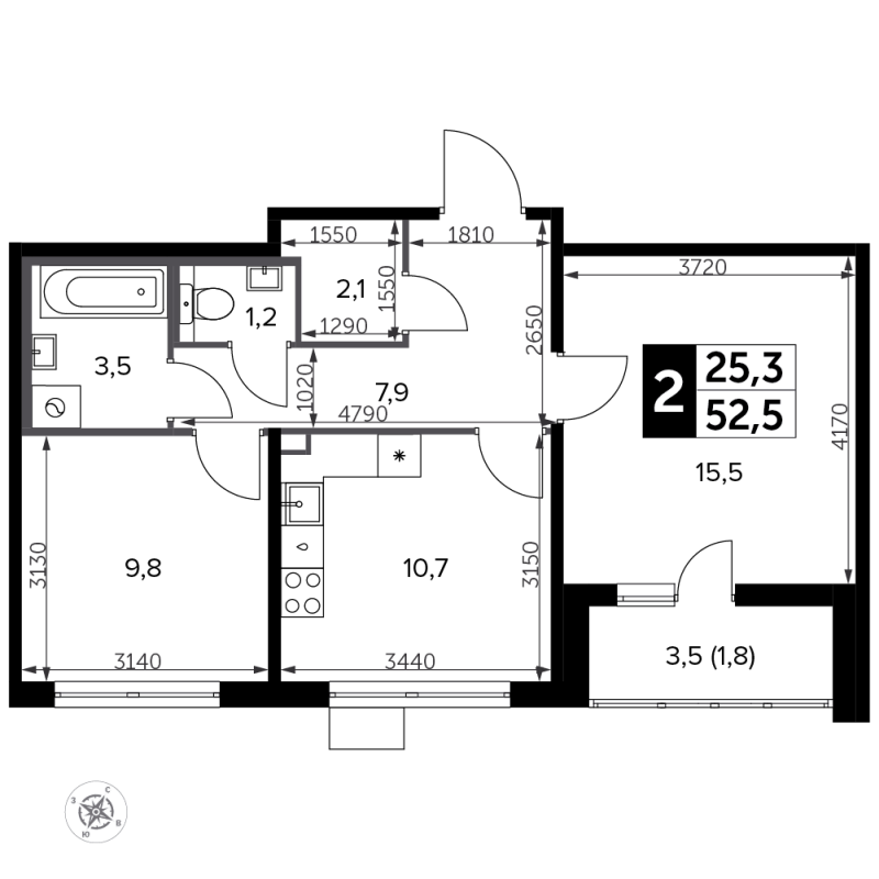 2 ккв 53,6 м²