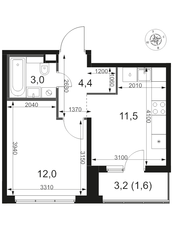 1 ккв 32,5 м²