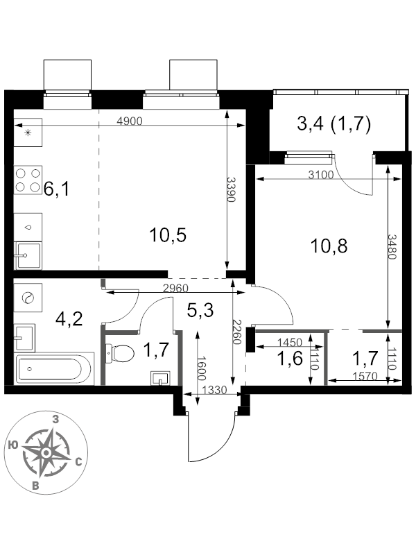 2 ккв (Евро) 43,6 м²