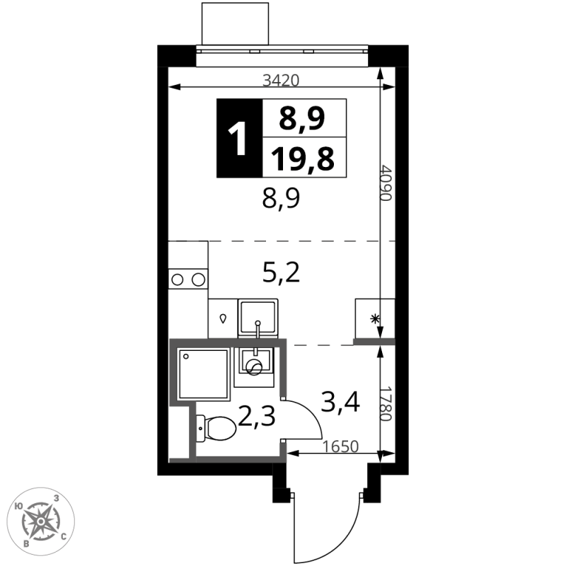 Студия 19,8 м²