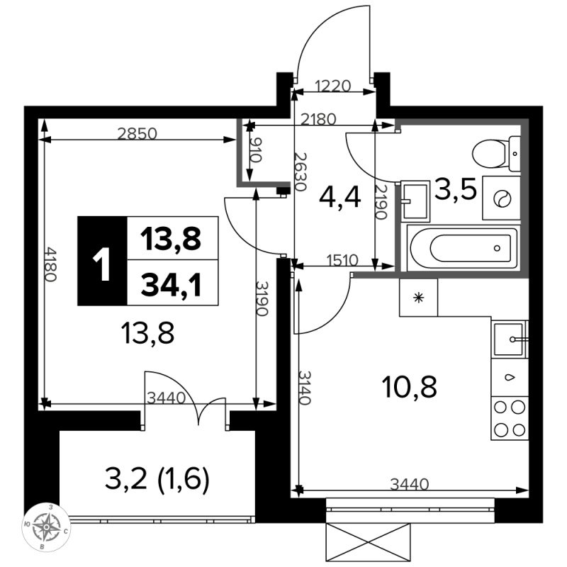 1 ккв 34,6 м²