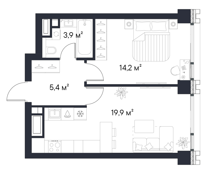 2 ккв (Евро) 43,4 м²