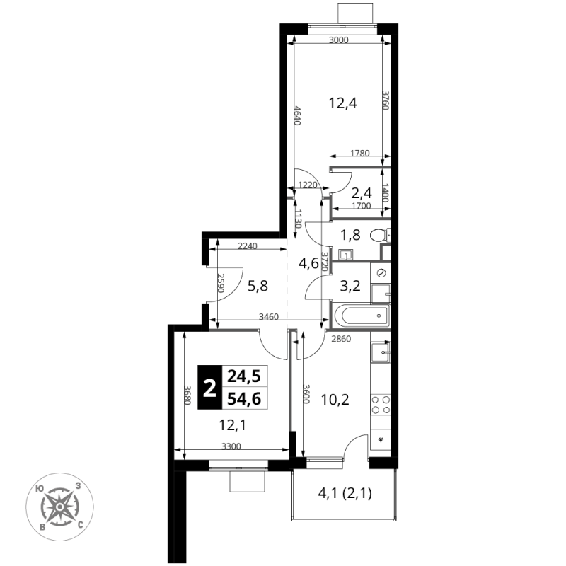 2 ккв 54,6 м²