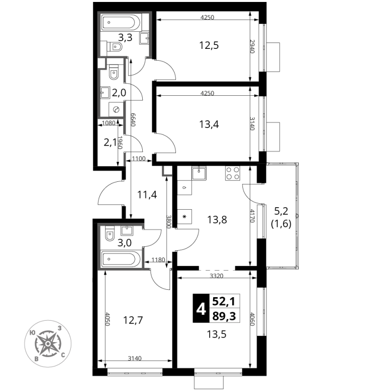 4 ккв 89,8 м²