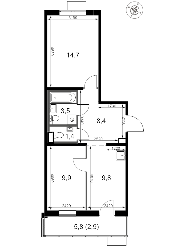 2 ккв 50,6 м²