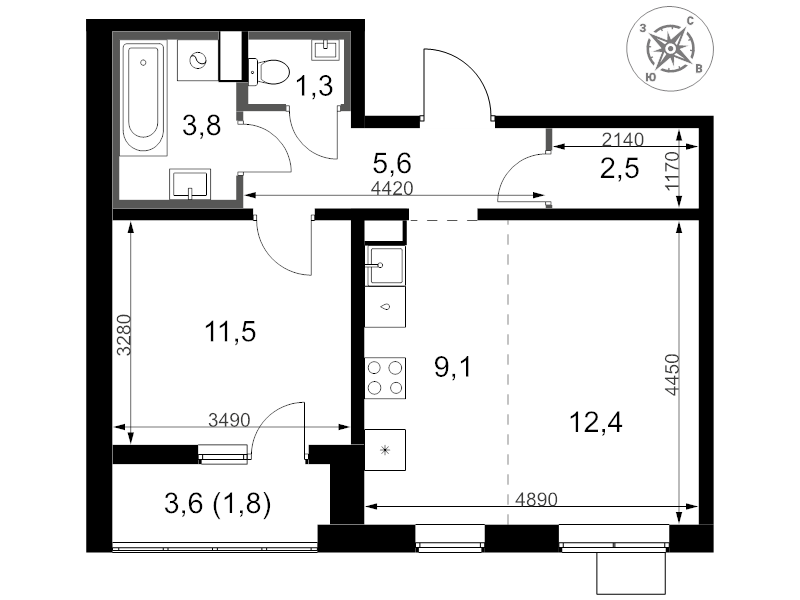 2 ккв (Евро) 48 м²