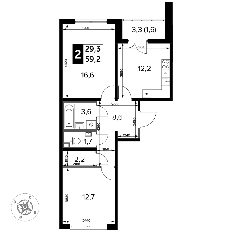 2 ккв 60,2 м²