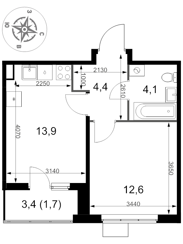 1 ккв 36,7 м²