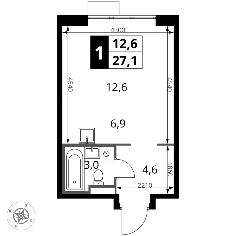 Студия 27,1 м²