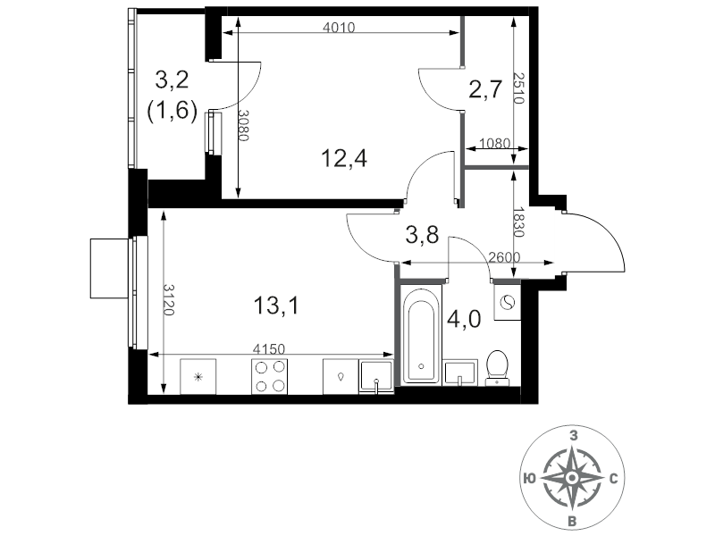 1 ккв 37,6 м²