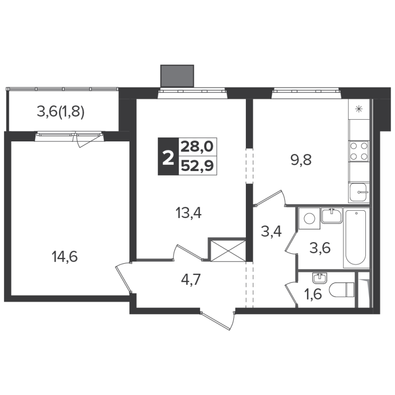 2 ккв 52,6 м²