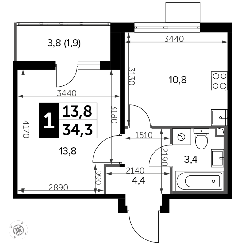 1 ккв 34,7 м²