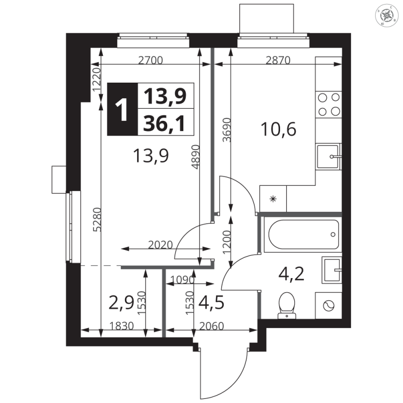1 ккв 36,1 м²