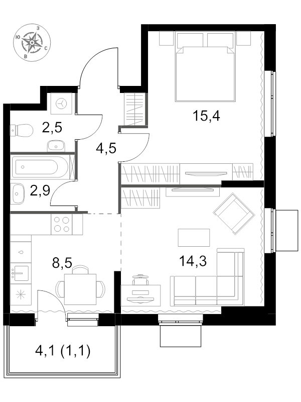 2 ккв (Евро) 49,2 м²