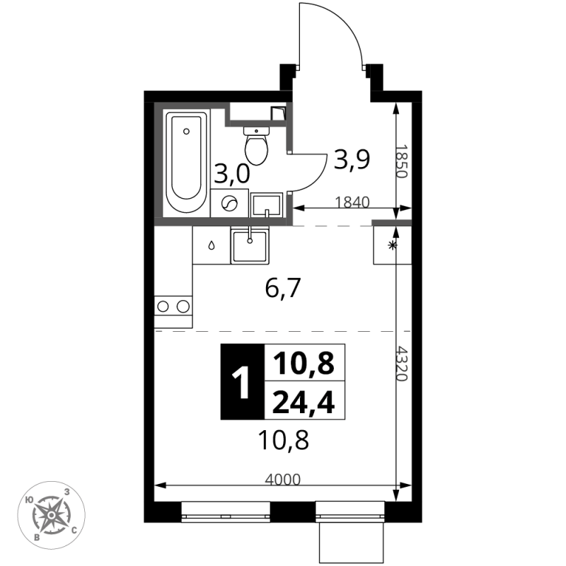 Студия 24,4 м²